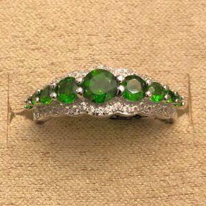 1.35CTW Round Chrome Diopside & .32CTW Round White Zircon Sterling Silver Ring